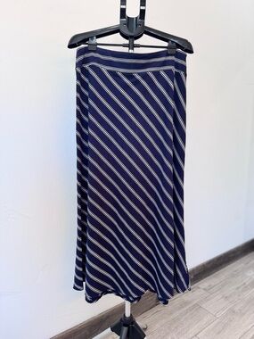 Talbots Navy and White Diagonal Striped Maxi Skirt, Size Large